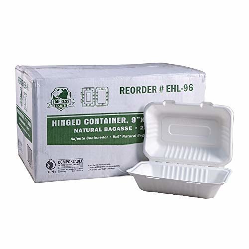 9" x 6" Compostable Sugarcane/Bagasse Hinged Containers - Case